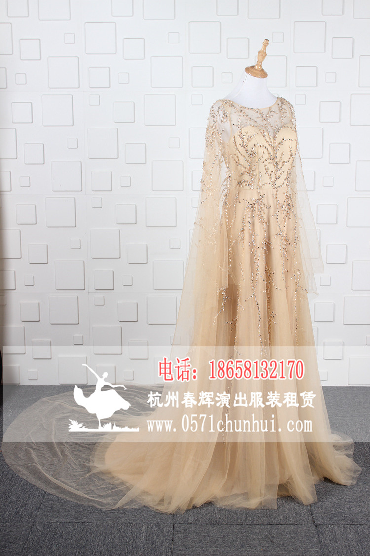 CLF 11905 女生晚禮服 晚會(huì)宴會(huì)主持服裝  走秀重工釘珠禮服長(zhǎng)裙女王披風(fēng)款仙女長(zhǎng)裙